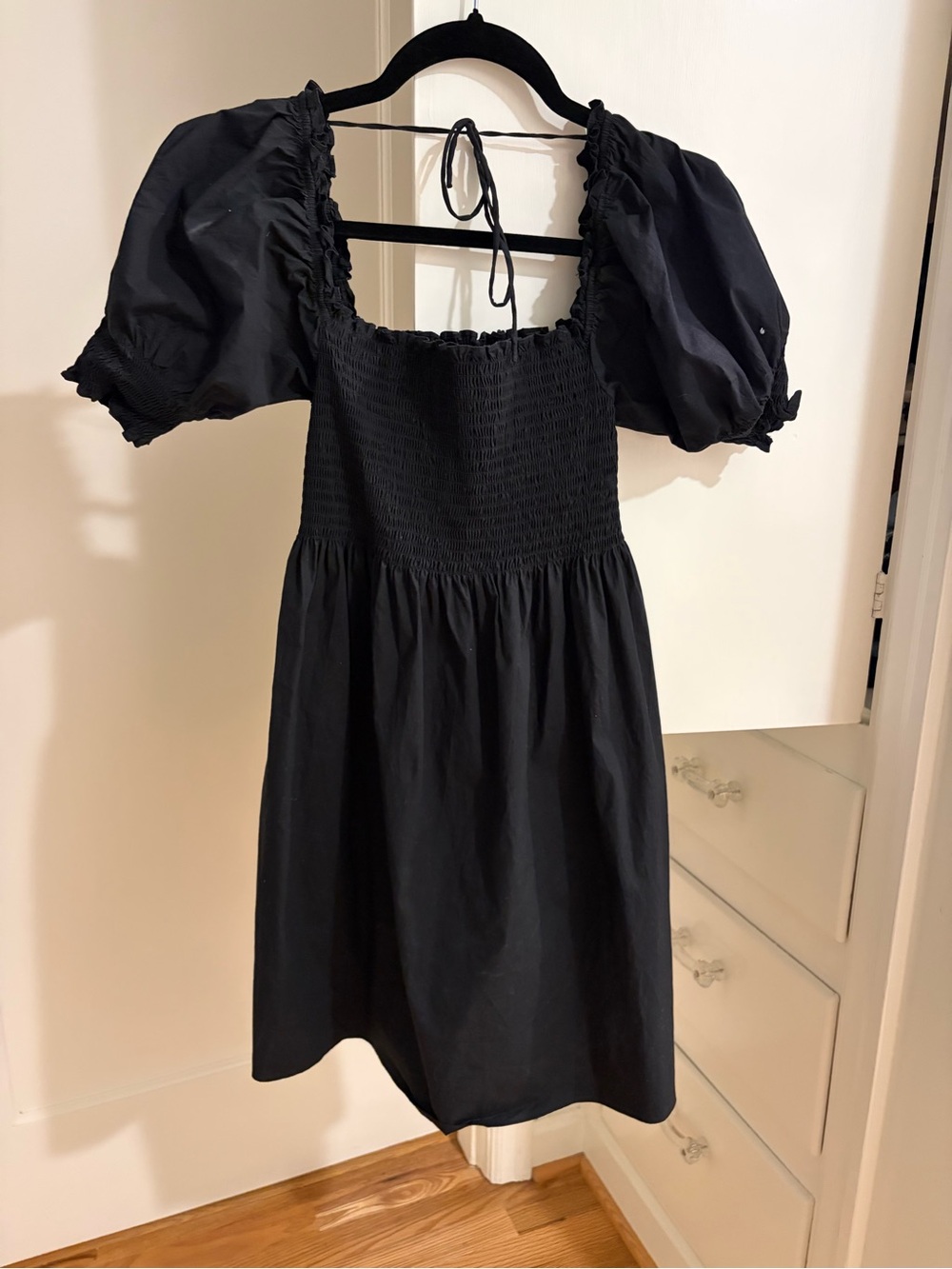 EUC hill house Black Puff Sleeve Smocked Mini Dress